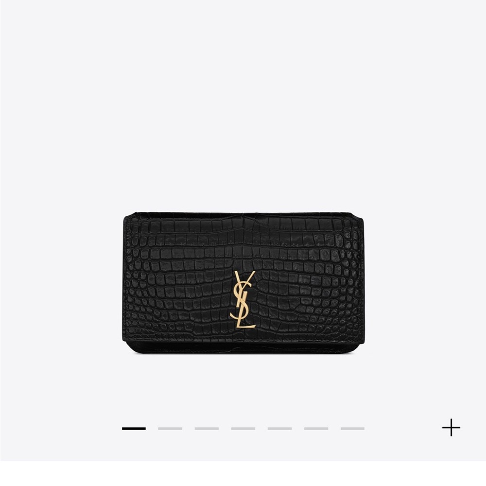 Authentic Saint Laurent phone holder with strap in- crocodile-embossed leather